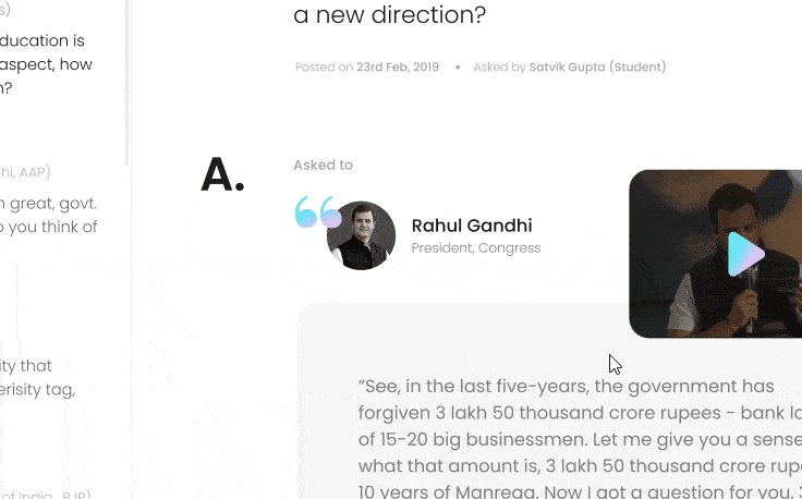 GIF showing the user clicking the video thumbnail to expand and play the video in the answer panel.
