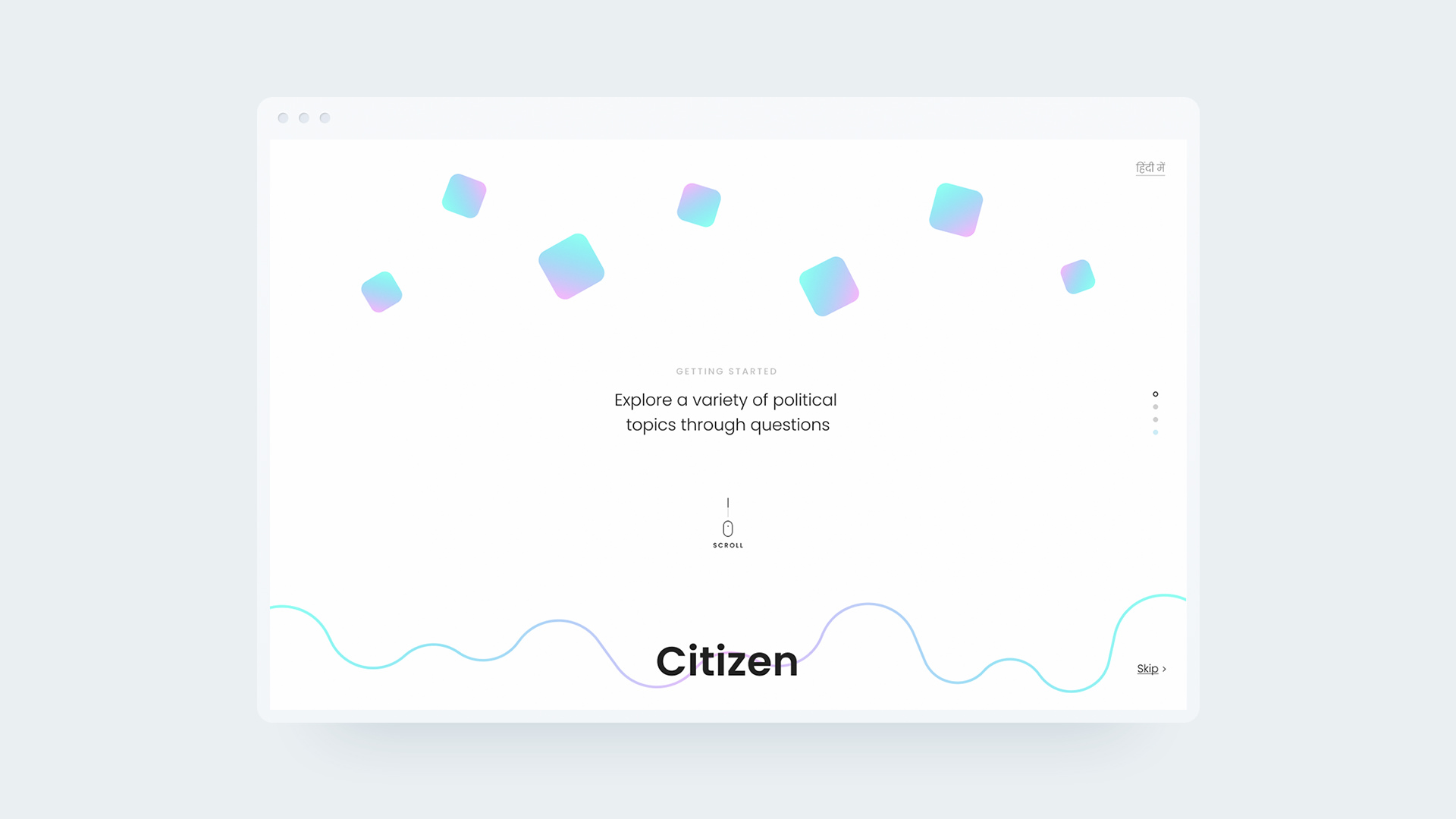 UI of the website's onboarding screen.